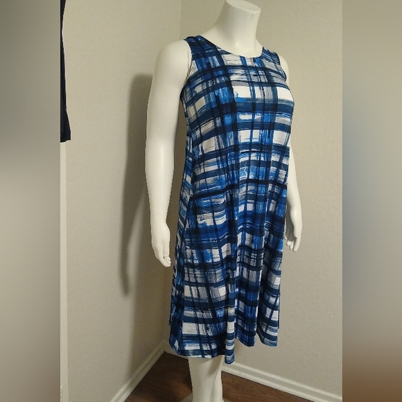 Vejaiz Designs Blue White Plaid Sleeveless Pullover Dress XL - Picture 2 of 11